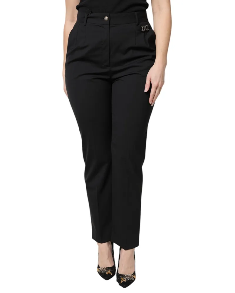 Dolce & Gabbana Women's Black Polyester High Waist Dress Pants Virgin Wool Elastane Black