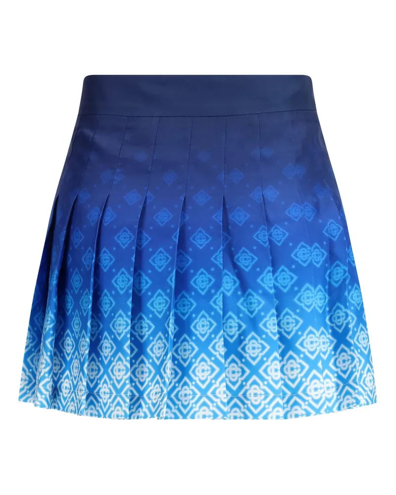 Casablanca Paris Women's Pleated Mini Skirt Orchid Monogram Silk Blue