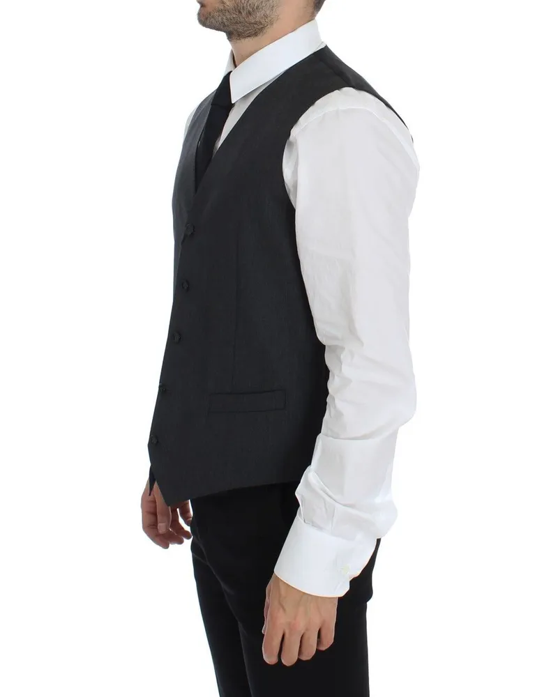 Dolce & Gabbana Men's Gray Wool Formal Dress Vest Gilet Weste Gray