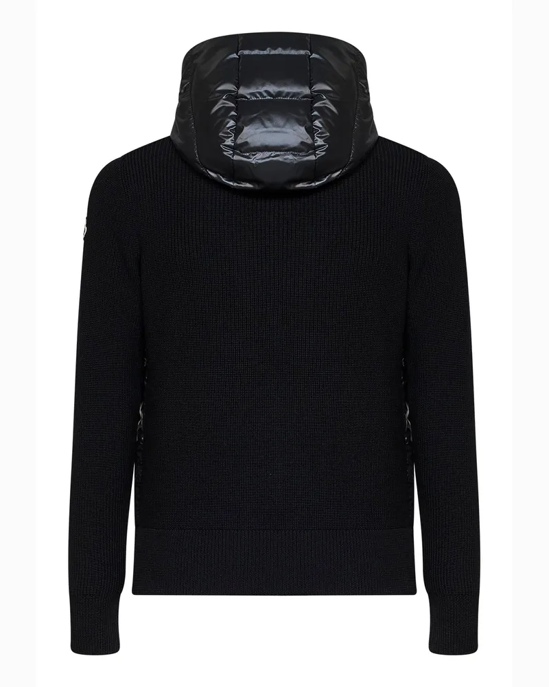 Moncler Men's Hoodie Padded Zip-Up Black Virgin Wool Bomber Jackets Black