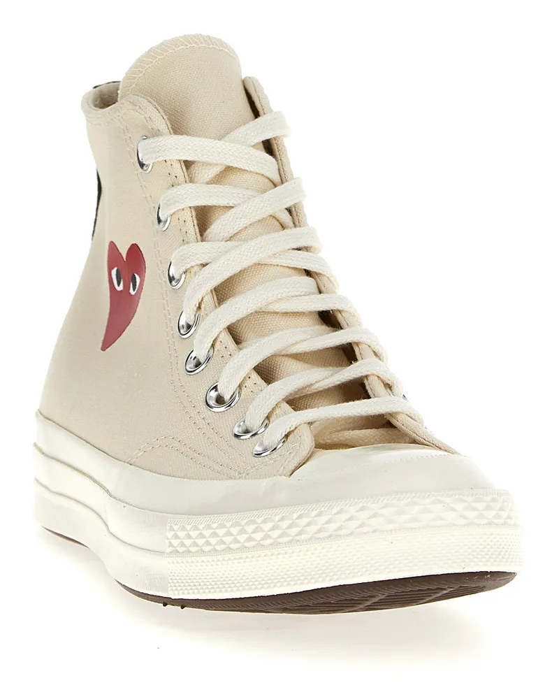 Comme des Garçons Heart-Print Canvas High-Top Sneaker — Cream Cream