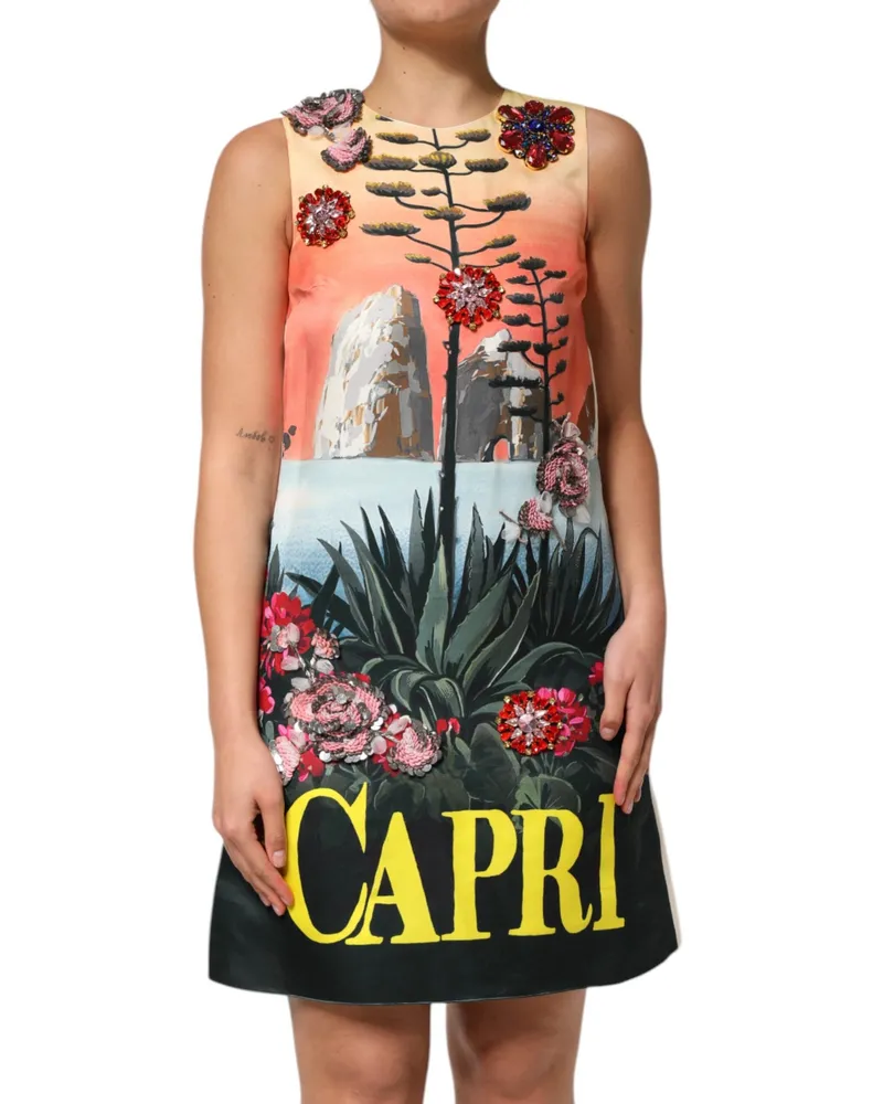 Dolce & Gabbana Women's Multicolor Crystal Embellished A-Line Mini Dress Silk Multicolor