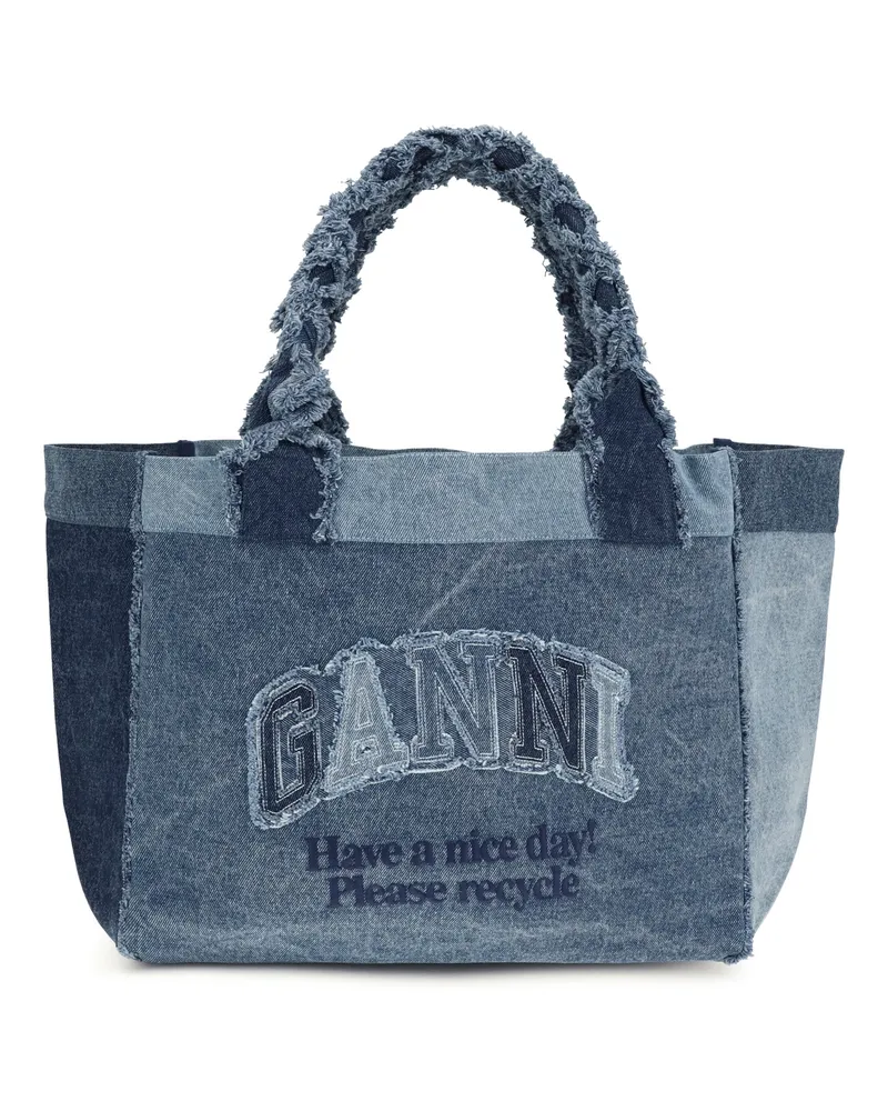 Ganni Women's Medium Trapeze Denim Shopper Mid Blue Vintage Cotton Shoulder Bags Blue