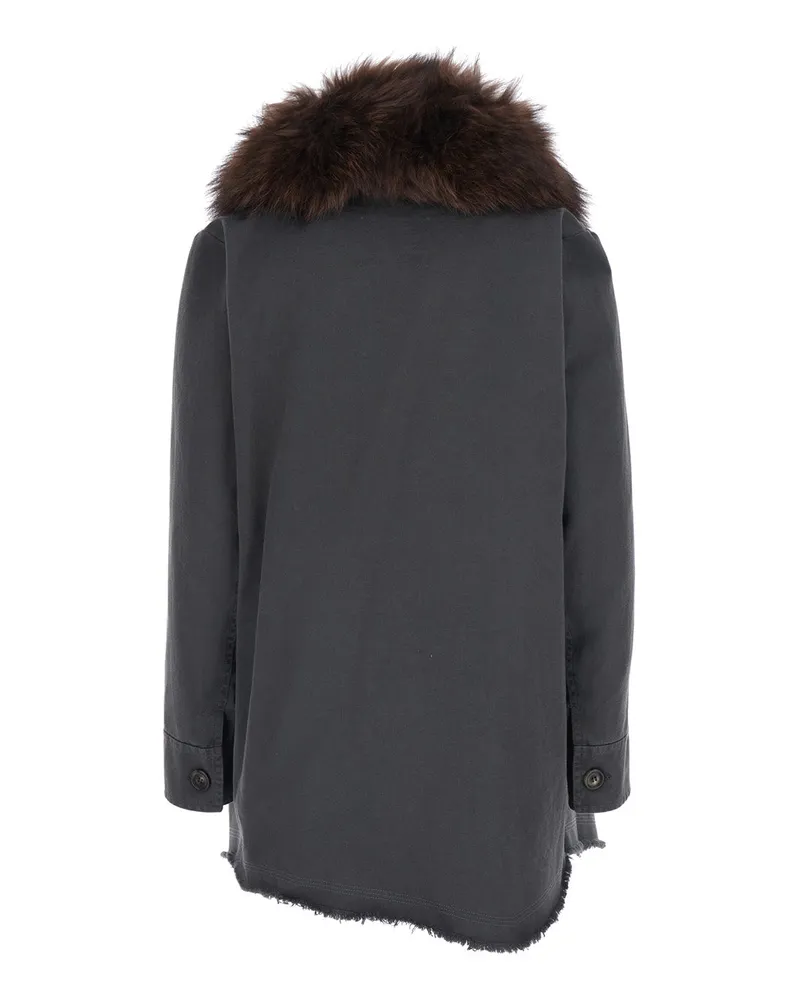 Bazar Deluxe Women's Short Parka, Grey Fur Collar Coat Gray