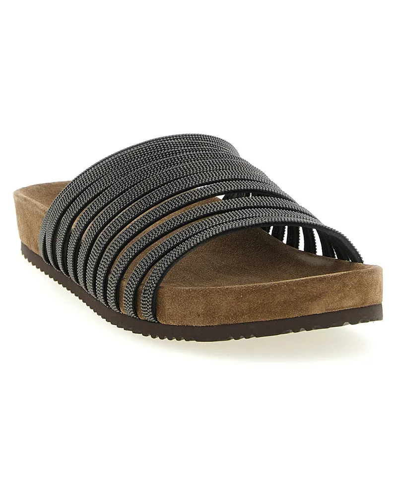 Brunello Cucinelli Precious Strap Slides — brown Brown