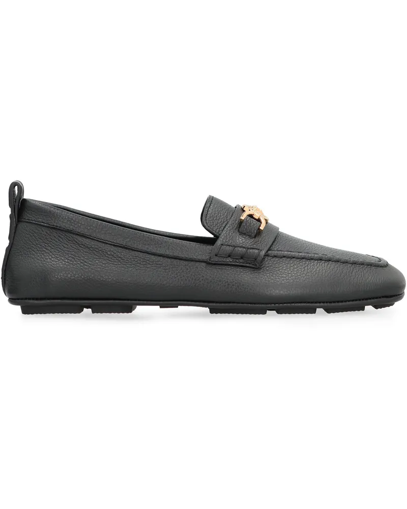 Versace Men's Pebbled Calfskin Driver Loafers Black Calfskin; Goatskin Black