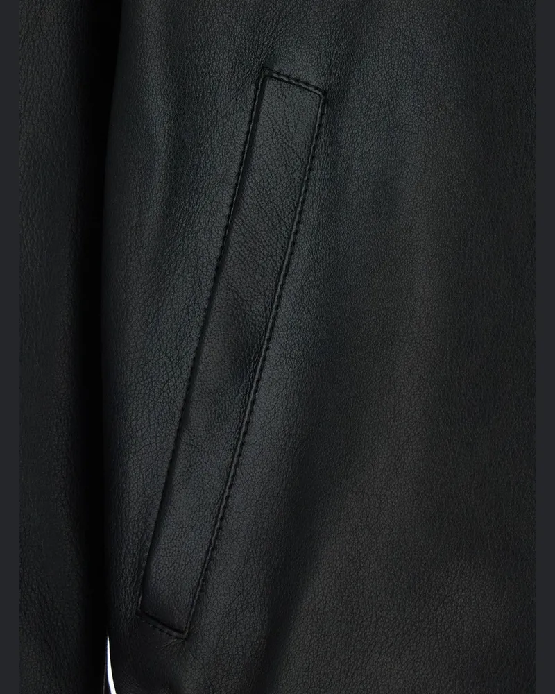 Versace Men's Leather Jacket With High Collar Black Lamb Coat Black