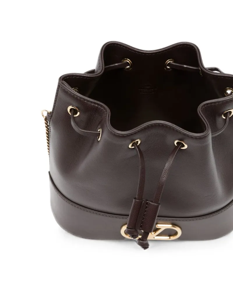Valentino Garavani VLogo Bucket Leather Shoulder Bag — Brown Brown