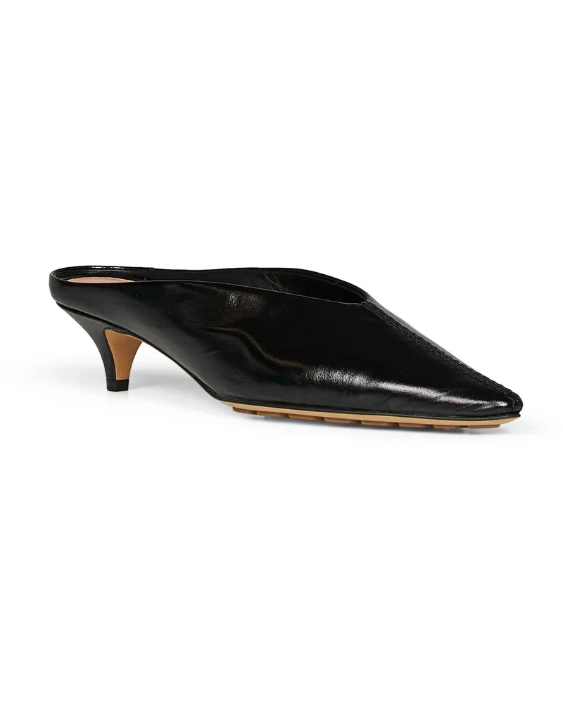 Bottega Veneta Women's Mule Pumps Vesta Black Shiny Leather Calf Mules Sandal Black