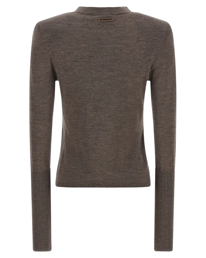 Pinko Merino Wool with Padded Shoulders Sweater — Brown Brown