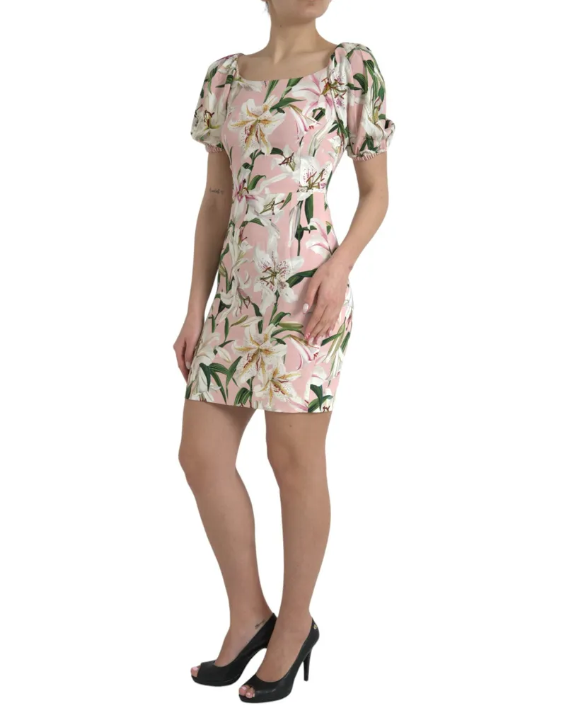 Dolce & Gabbana Women Pink Lily Viscose Sheath Stretch Mini Dress Elastane Pink