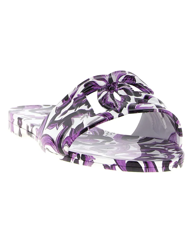 Dolce & Gabbana Maiolica-Print Rubber Slides — Purple Purple