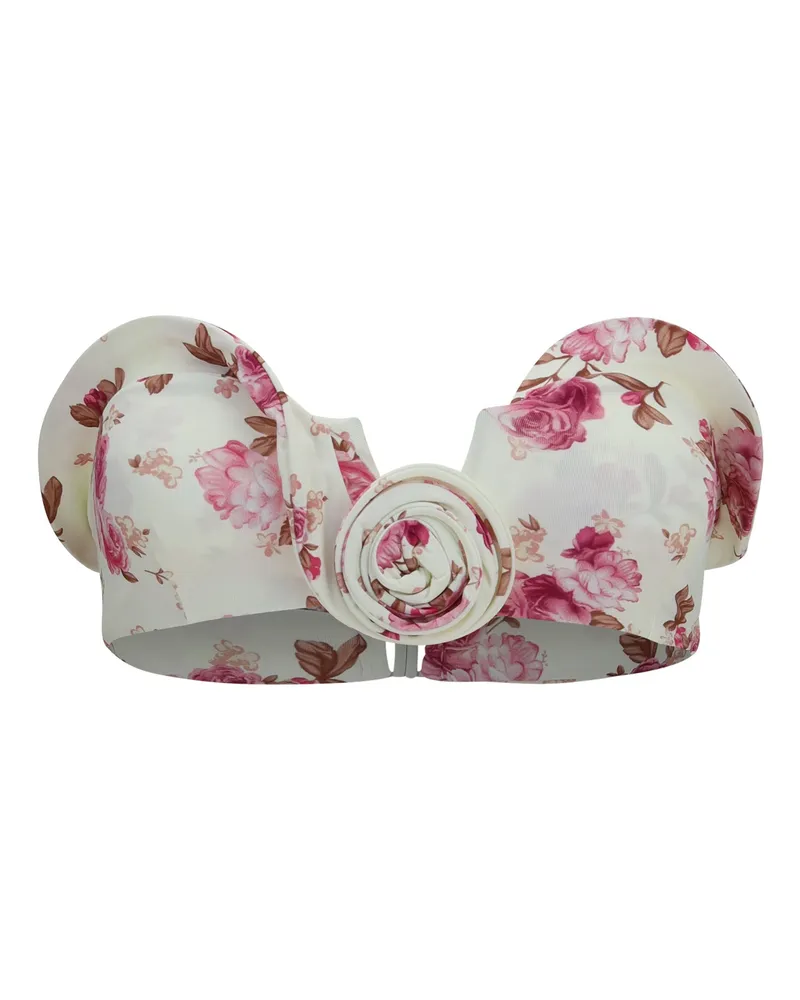 Magda Butrym Floral-Print Bandeau Swim Top — Cream Cream