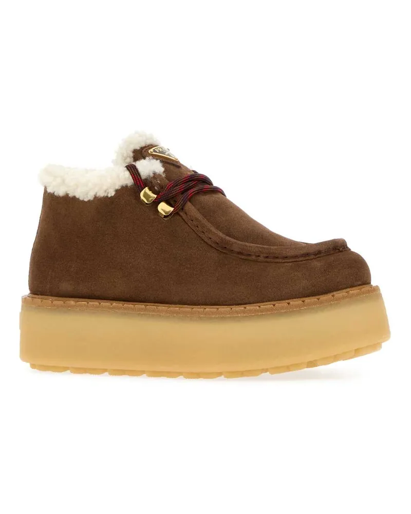 Prada Women's Brown Suede Loafers Cacao Vitello-Ovis Aries Sneaker Brown