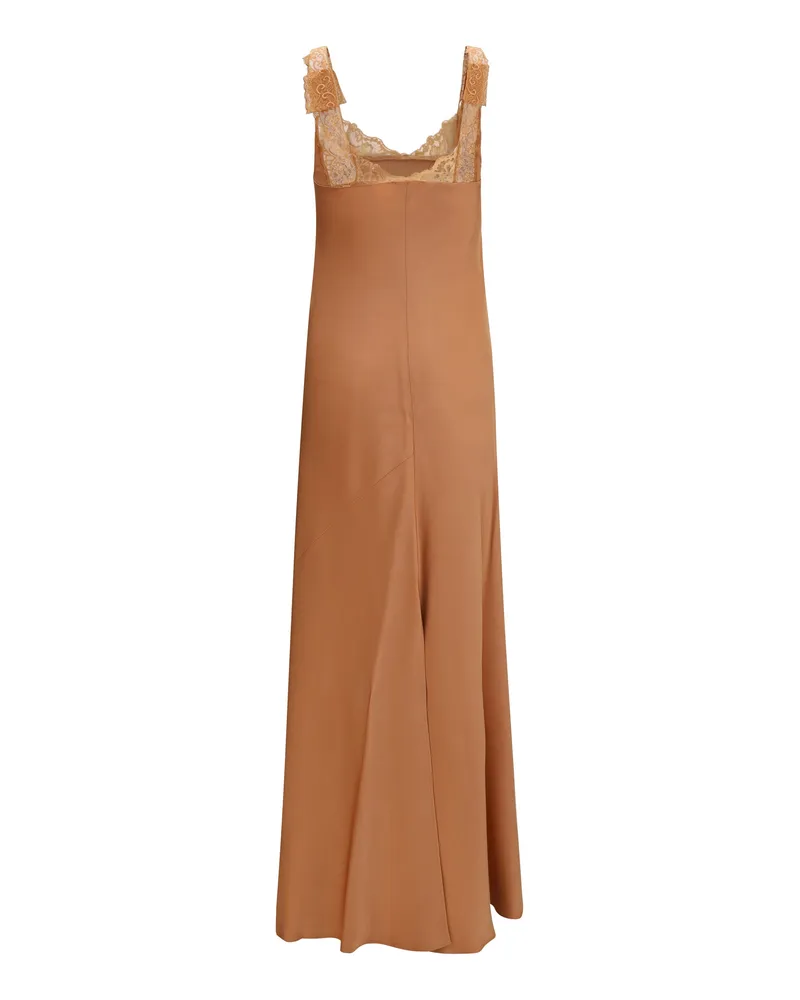 forte_forte Women's Dress Satin Maxi With Lace Trims Beige Acetate Beige