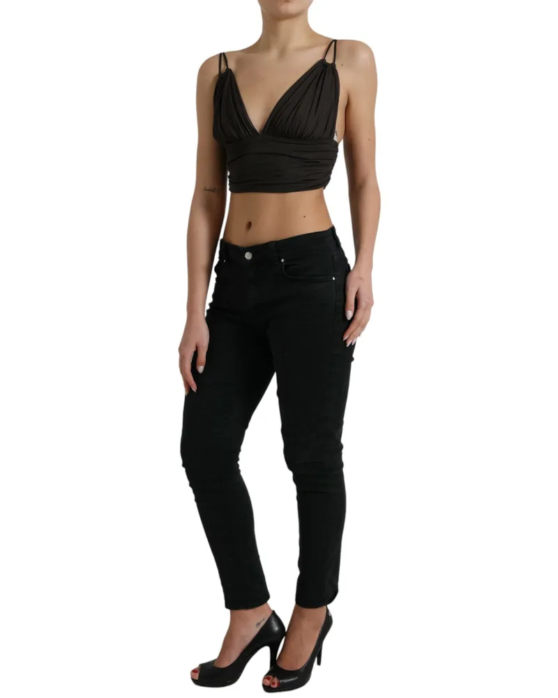 Dolce & Gabbana Women Brown Viscose Plunging V-Neck Cropped Tank Top Brown