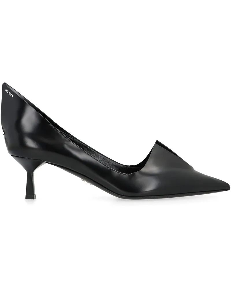 Prada Women's Brushed Calf Leather Pointed Pumps Black Calfskin High Heel Shoes Black