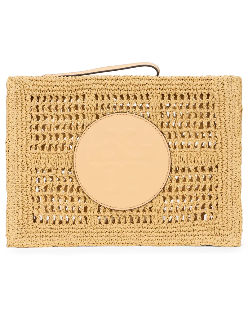 Tory Burch Women's Pouch Ella Crochet Natural Raffia Clutch Bags Beige