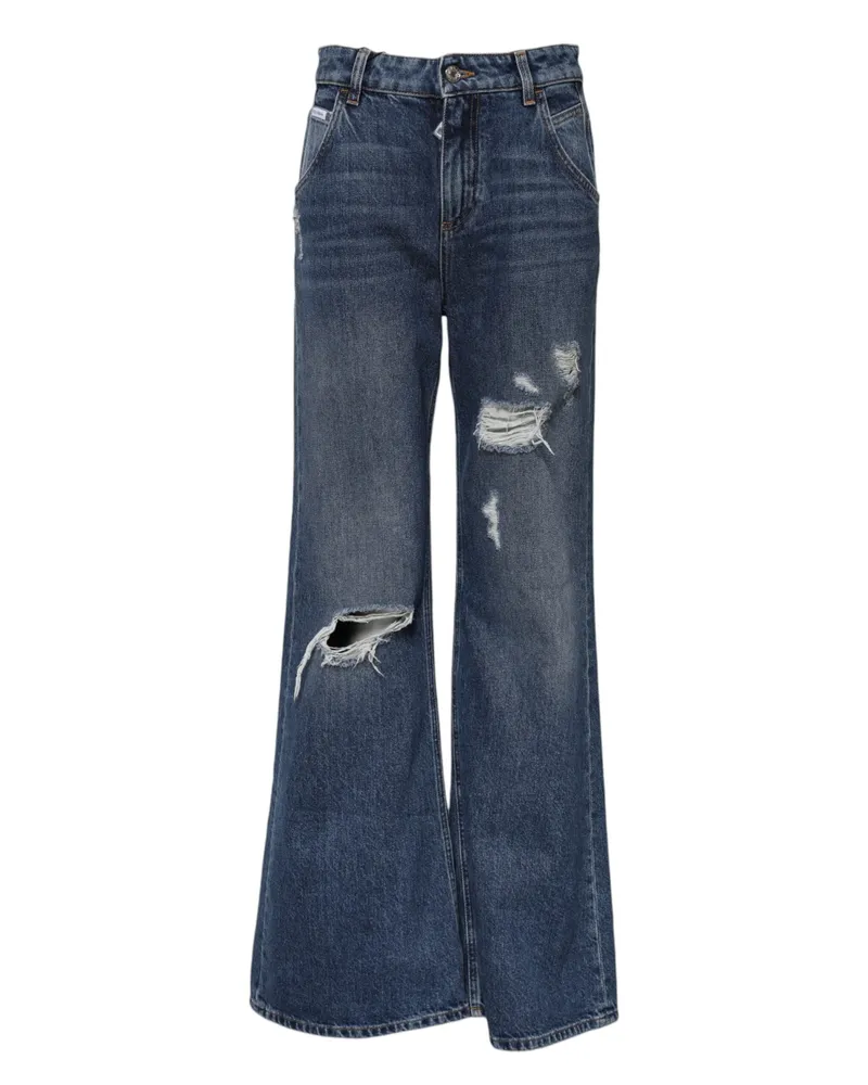 Dolce & Gabbana Women's Blue Cotton Wide Leg Tattered Denim Jeans Clothing Blue