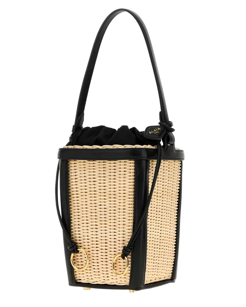 Alaïa Women's Two-Tone Wicker And Leather Small Bucket Bag Noir Borse A Mano Black