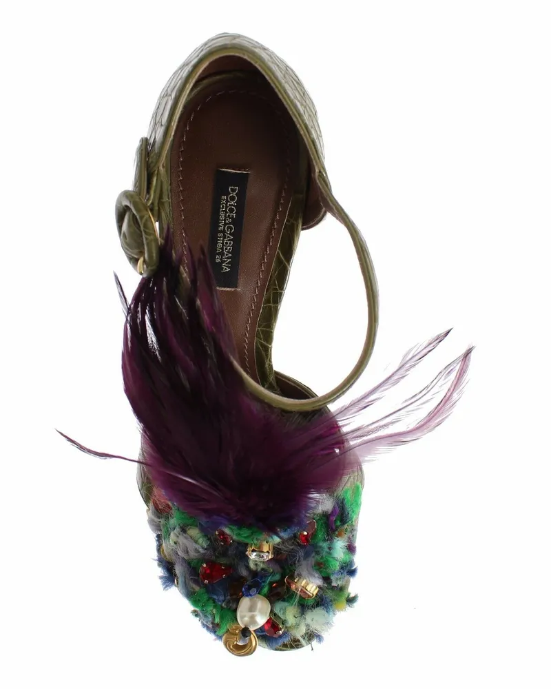 Dolce & Gabbana Multicolor Crystal Ankle-Strap Platform Heel — Green Green