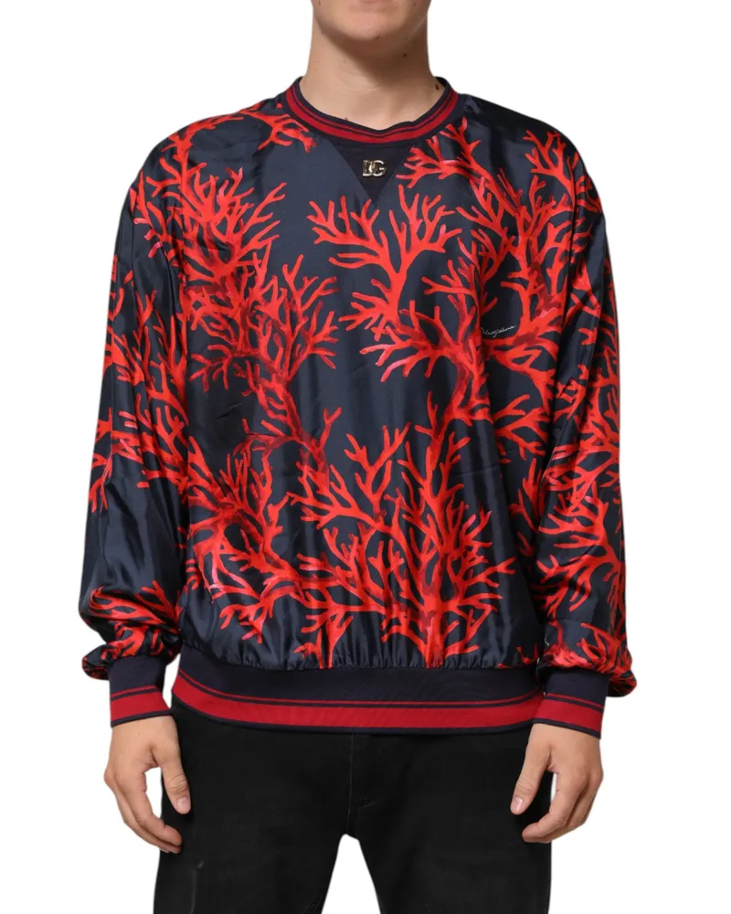 Dolce & Gabbana Men's Coral Print Silk Sweatshirt Navy Sweatshirts Navy