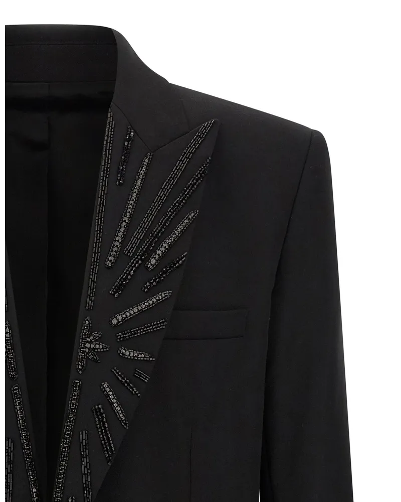 Balmain Crystal-Embellished Virgin Wool Blazer — Black Black