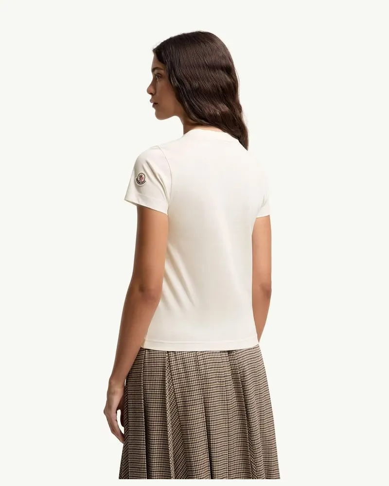 Moncler Logo-Embroidered Crewneck T-Shirt — Cream Cream