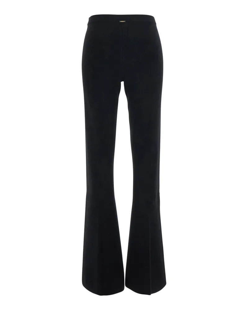 Twin-Set Women Straight-Leg Pants Tech Fabric Black Viscose Trousers Black