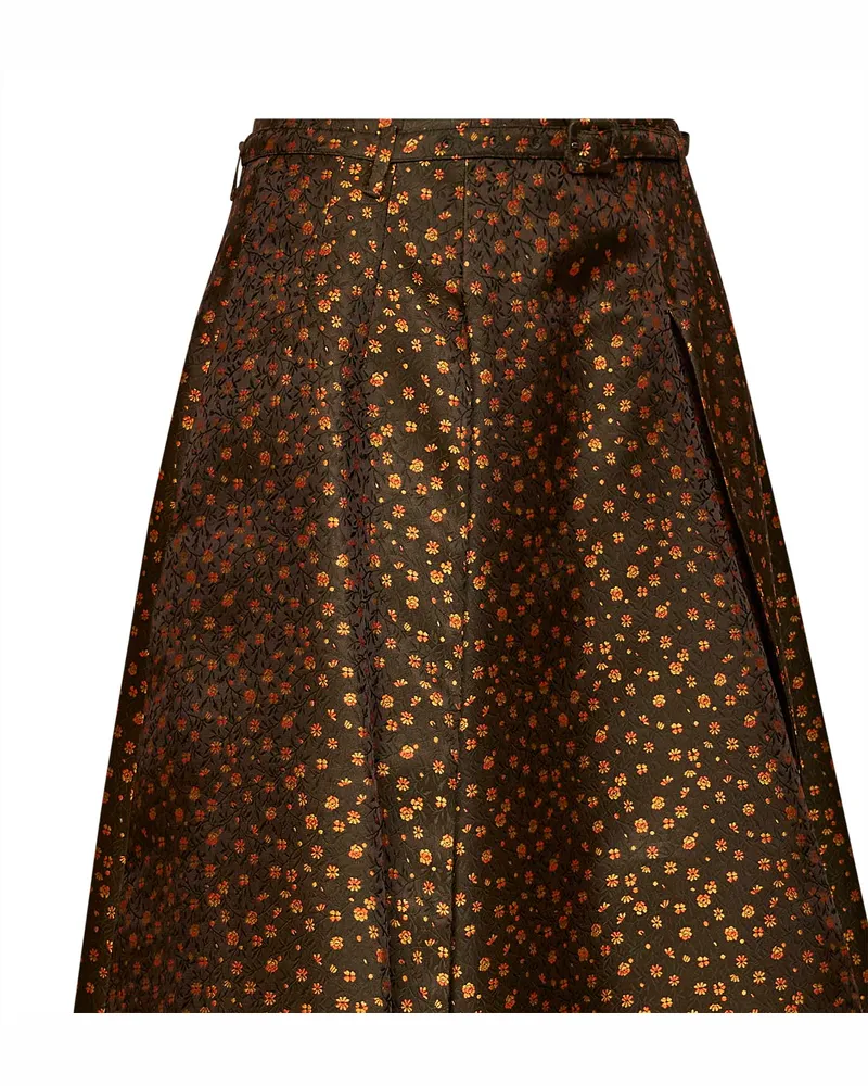 Prada Women's Midi Skirt Belted Multicolour Floral Jacquard Polyester Brown