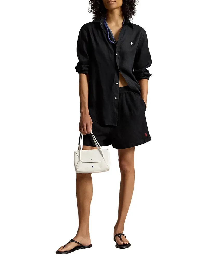 Ralph Lauren Pleated Linen Bermuda Shorts — Black Black