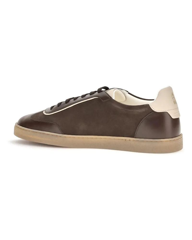 Brunello Cucinelli Men's Leather Sneakers With Suede Details Brown Trainers Brown