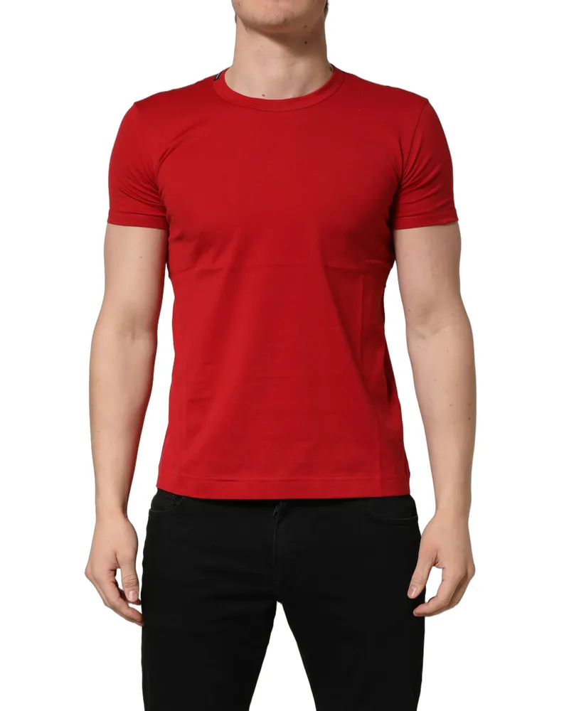 Dolce & Gabbana Men Red Goodluck 2023 Cotton Crew Neck T-Shirt Red