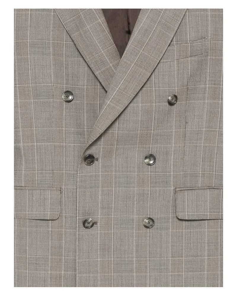 Tagliatore Double-Breasted Brown Check Pant Suit — Brown 
