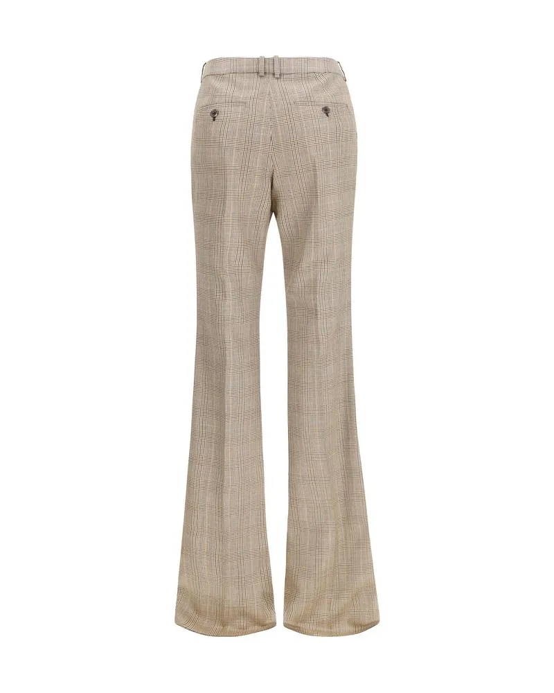 Saint Laurent Prince of Wales Wool Flared Trousers — Beige Beige