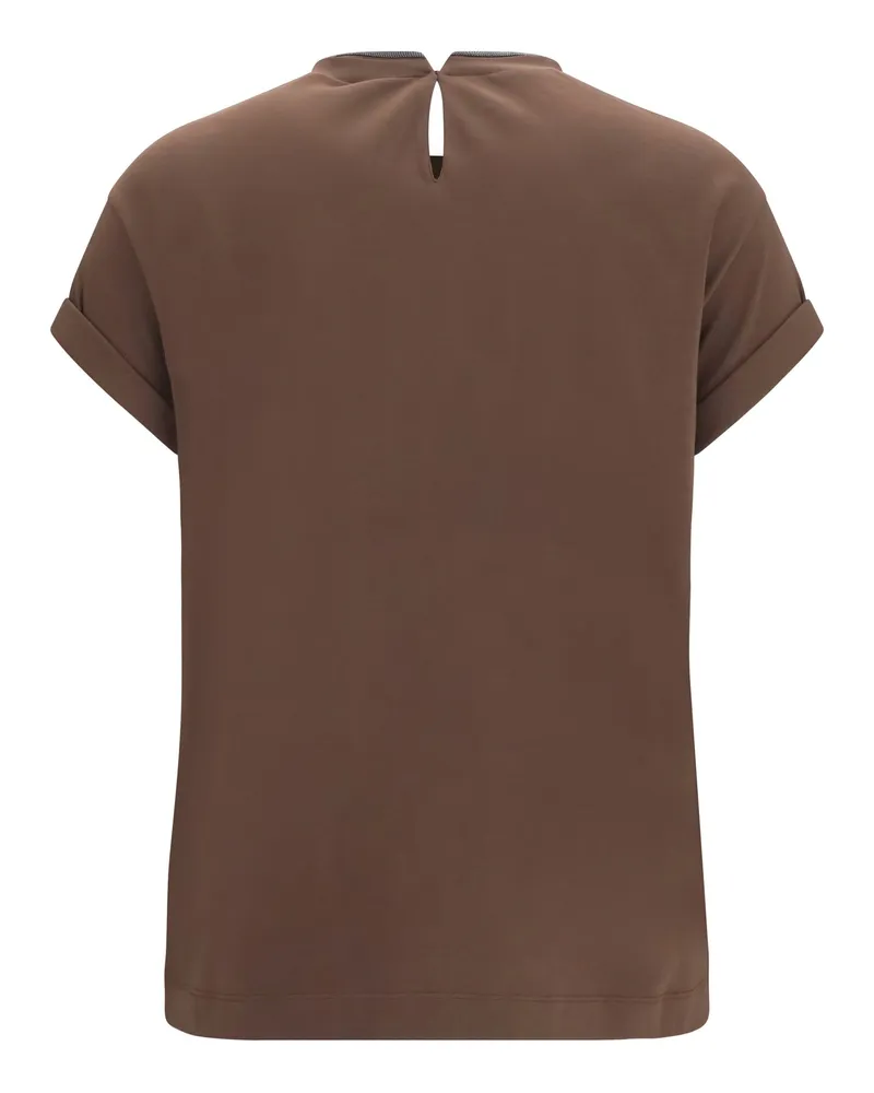 Brunello Cucinelli Women's T-Shirt Cotton Dark Brown Elastane T-Shirts & Jerseys Brown