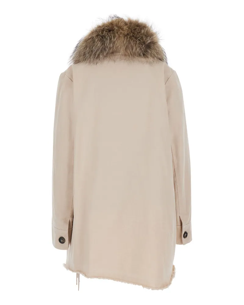Bazar Deluxe Women's Short Parka With Beige Fur Collar Coat Beige