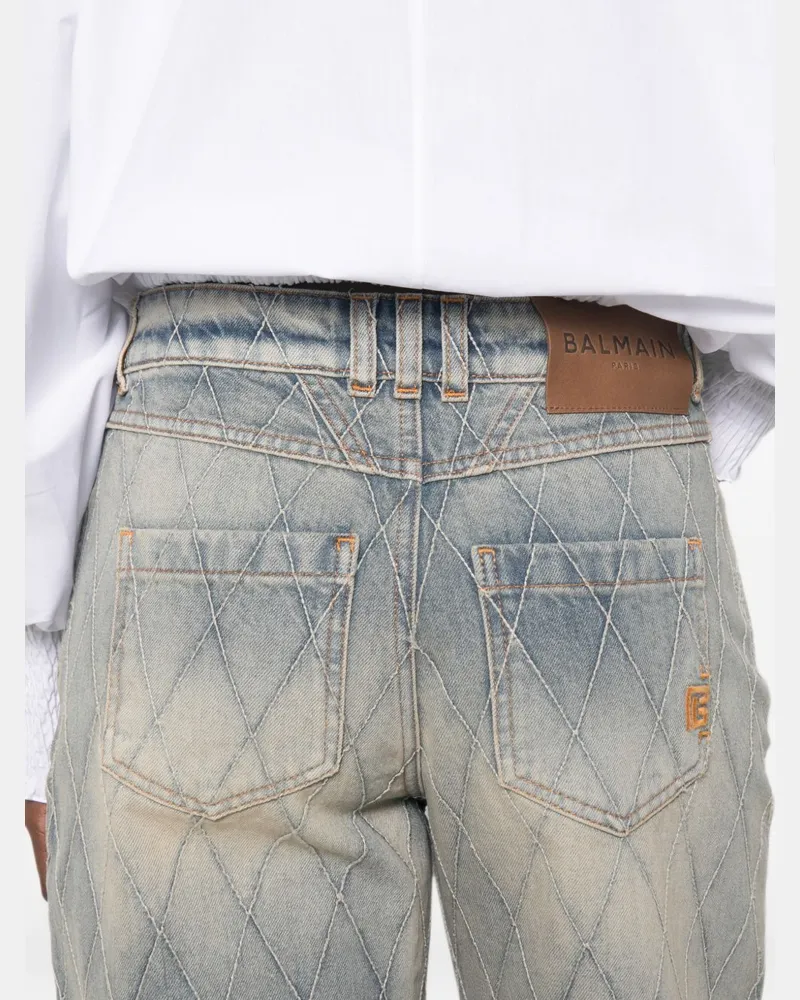 Balmain Quilted Cotton Jeans — Light Blue Light