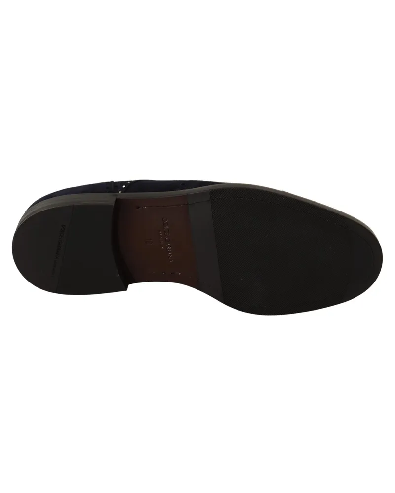 Dolce & Gabbana Men's Blue Suede Leather Derby Studded Shoes Black