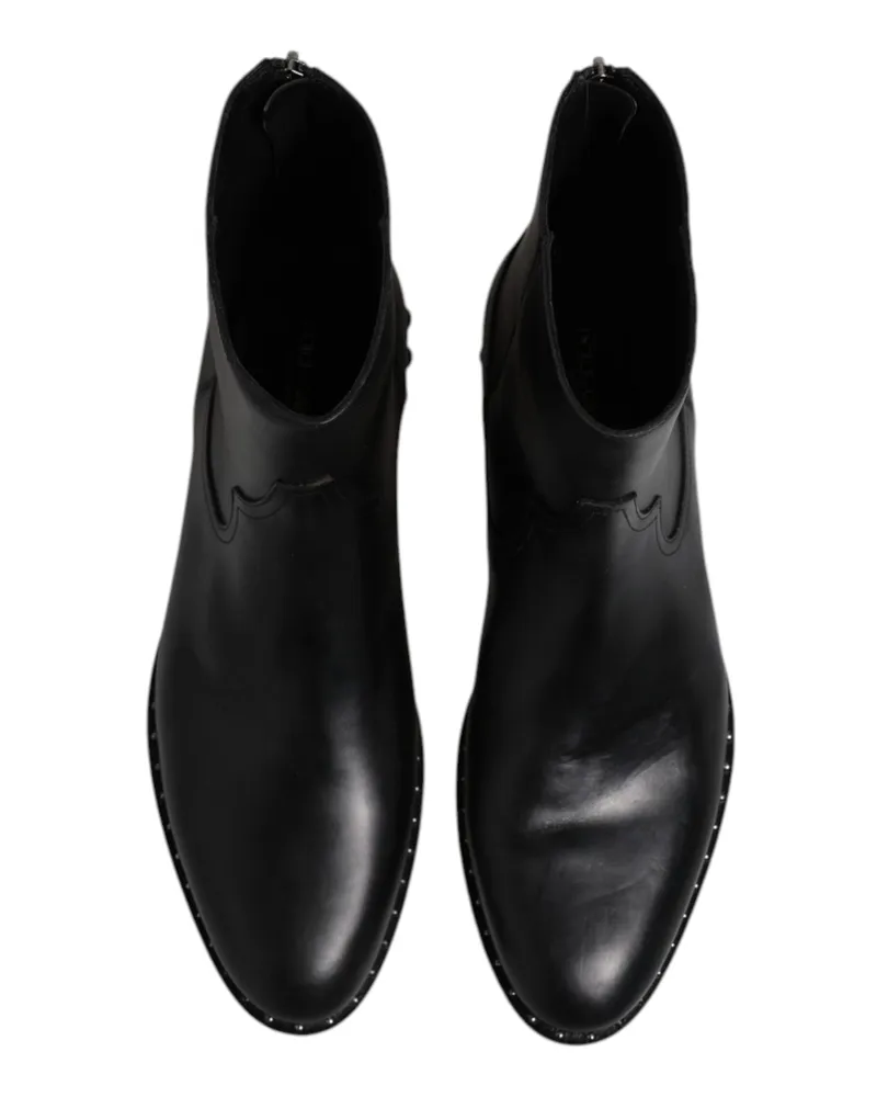 Dolce & Gabbana Men's Black Leather Logo Ankle Boots Studded Shoes Calf Black