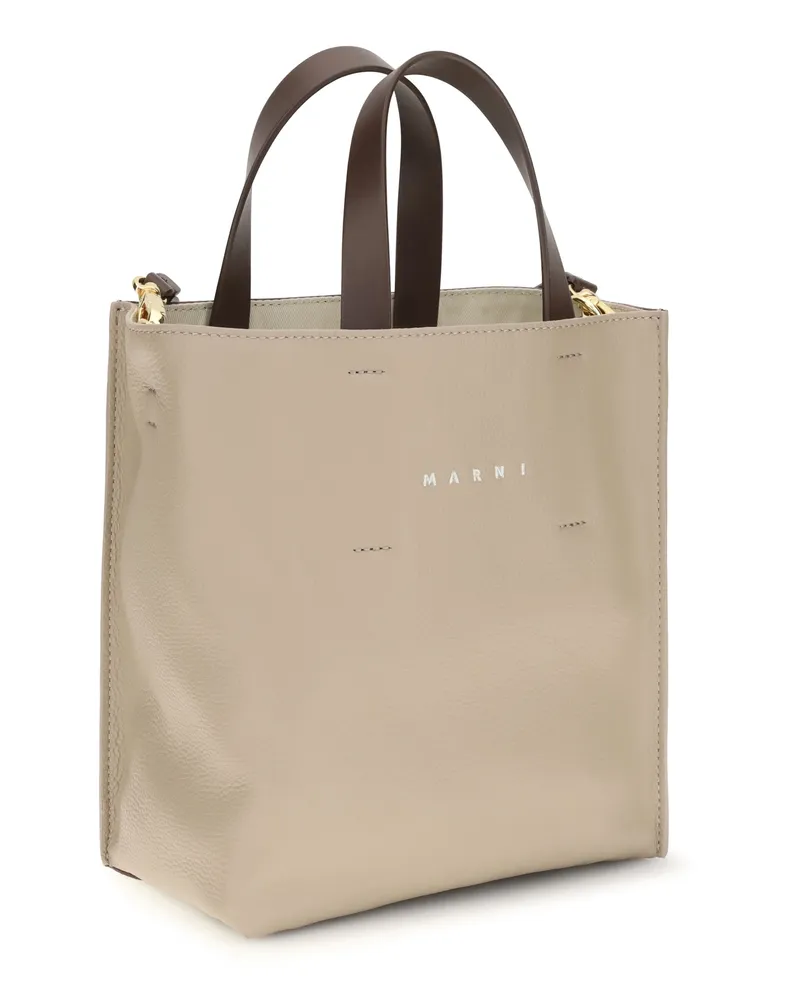 Marni Women's Museo Mini Handbag Moon Stone-Dark Burgundy-Coffee Calf Leather Bos Taurus Handbags Stone/dark Burgundy/coffee Hand Bags Beige