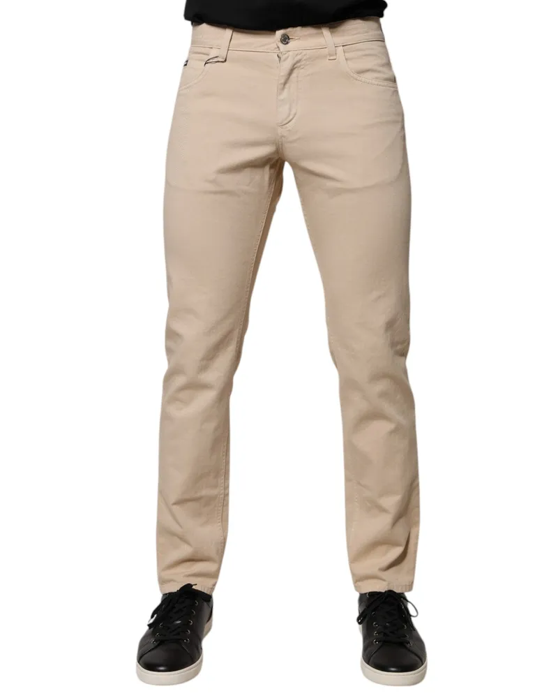Dolce & Gabbana Beige Cotton Stretch Regular Men Denim Jeans Clothing Beige