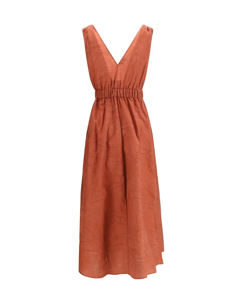 Brunello Cucinelli Women's Multicolor Cotton Casual Dress Orange