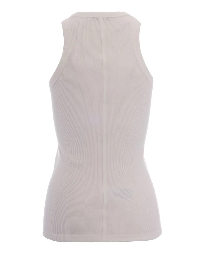 Lacoste Women's Tank Top Slim Ribbed Cotton White T-Shirts & Jerseys 
