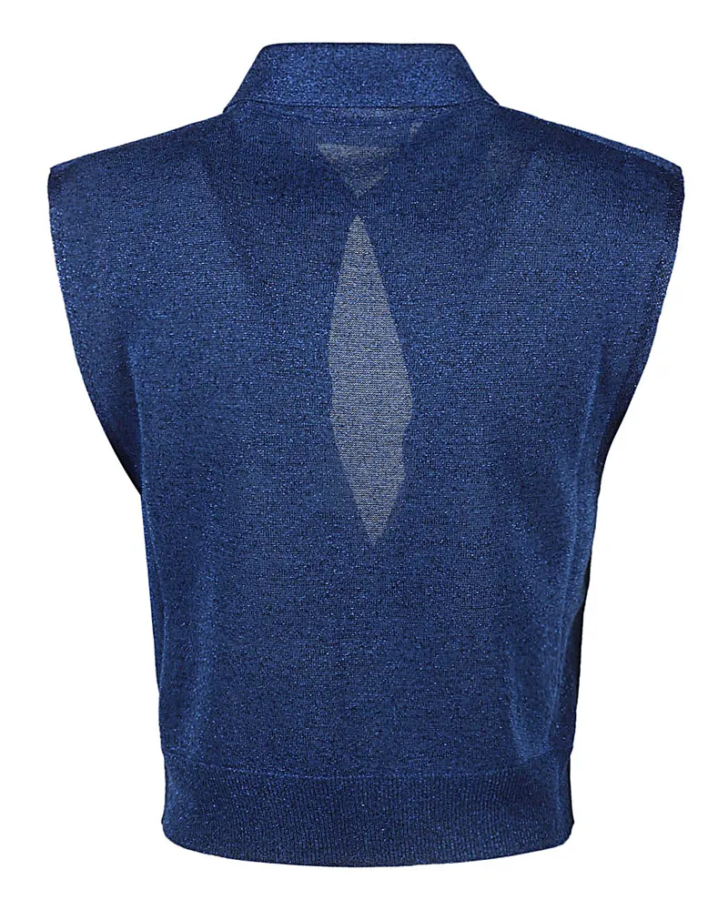 Circus Hotel Lurex Viscose Blend Tank Top — Blue Blue
