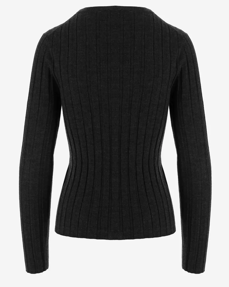 ALLUDE Women Wool Sweater Ribbed Knit Black Black