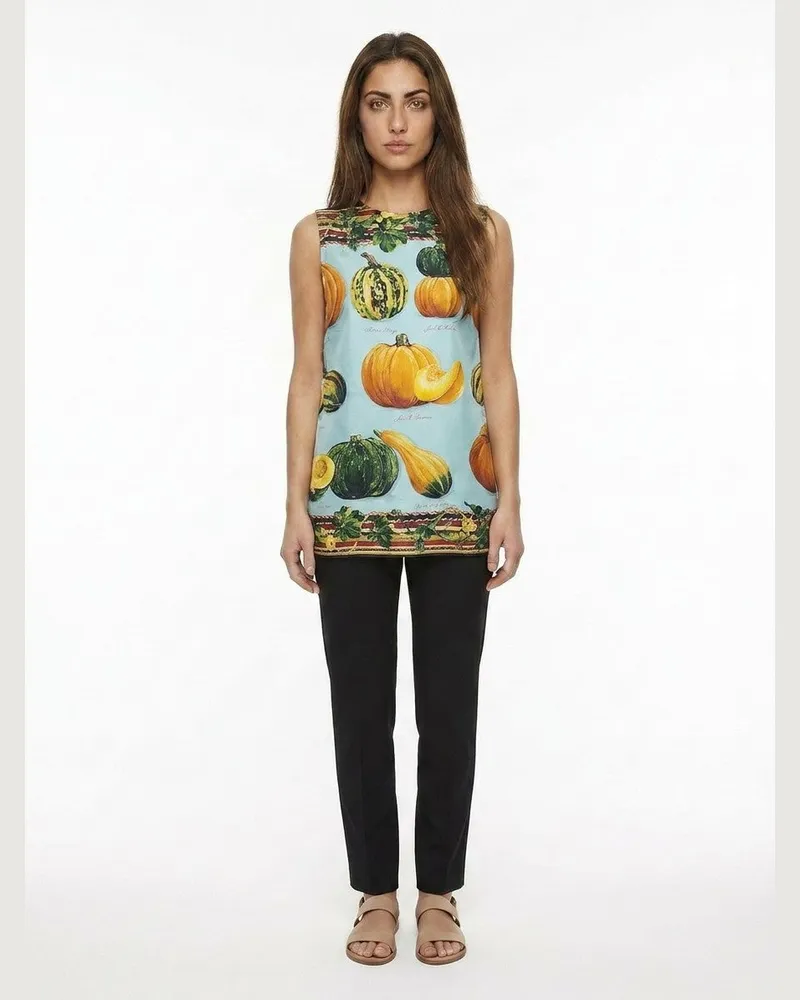 Dolce & Gabbana Leaf-Print Silk Tank Top — White White
