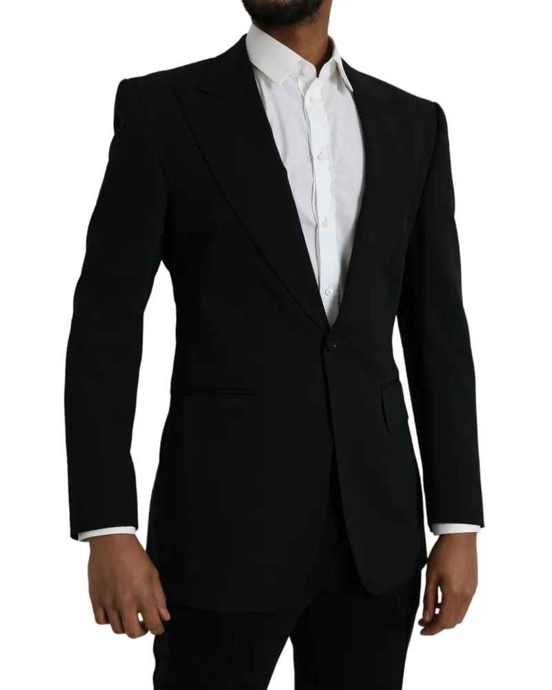 Dolce & Gabbana Men's Black Wool Peak Single Breasted Coat Blazer Virgin Clothing Black