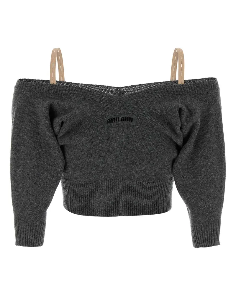 Miu Miu Women's Dark Grey Cashmere Cardigan Ardesia Exterior: Maglieria Gray