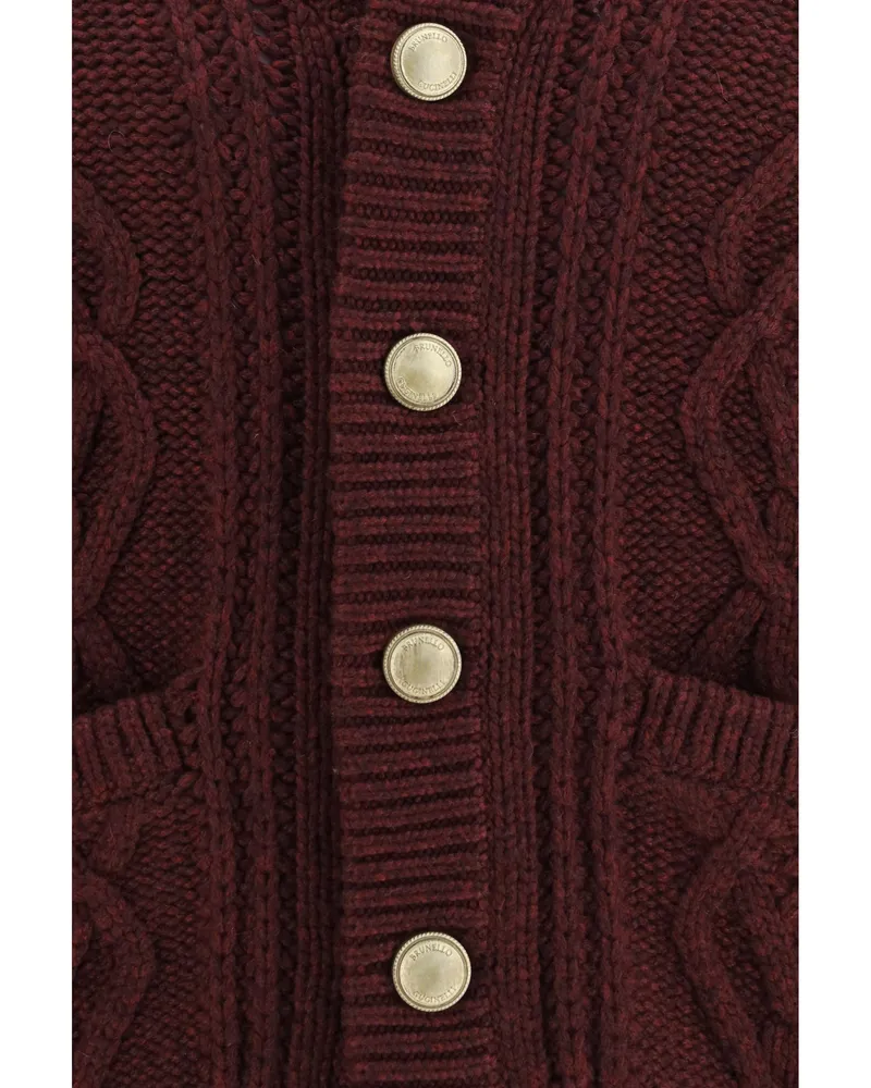 Brunello Cucinelli Men's Cardigan Cable-Knit Cashmere Deep Purple (capra Hircus) Sweater Purple
